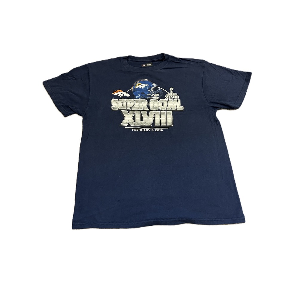 NFL Team Apparel Super Bowl XLVIII T-Shirt Mens Large Navy Blue Excellent Denver